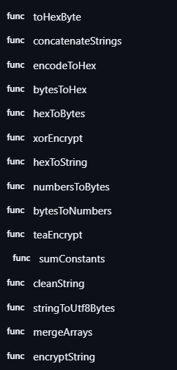 Extract of functions names used in Castle